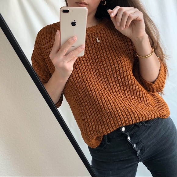 CHENILLE CABLE KNIT SWEATER — In Rust - Picture 3 of 7